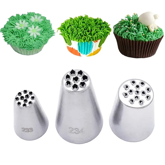 Stainless Steel Grass Shape Cream Nozzles - 3 Pcs Set