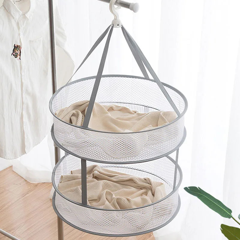 1/2/3 Layer Folding Clothes Drying Rack Hanging Clothing Basket Dryer Toys Socks Drying Net Solid Mesh Laundry Basket Household