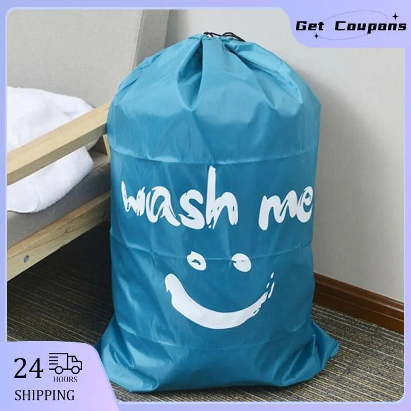 1/2pcs Smile Shape Nylon Laundry Bag Travel Storage Pouch Machine Washable Dirty Clothes Organizer Folding Wash Drawstring Bag