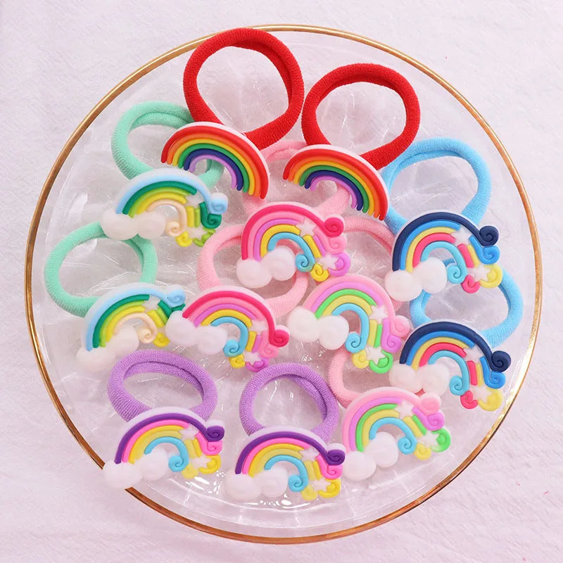 2Pcs/Set Beautiful Rainbow Hair Accessories Children Rubber  Bands Scrunchies Elastic Hair Bands Girls Headband Decorations Ties
