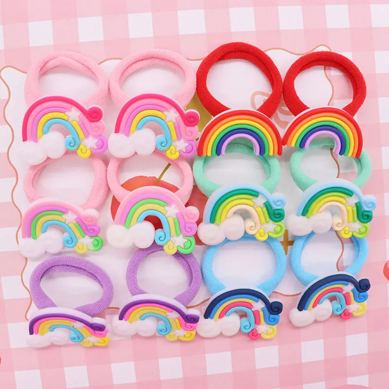 2Pcs/Set Beautiful Rainbow Hair Accessories Children Rubber  Bands Scrunchies Elastic Hair Bands Girls Headband Decorations Ties