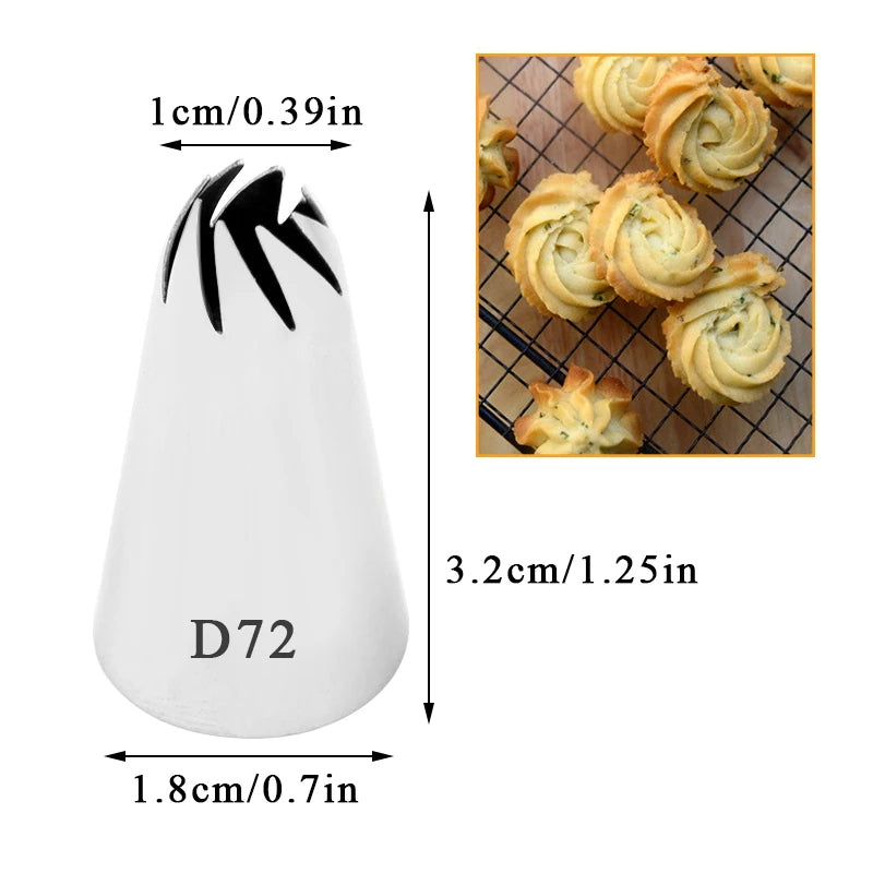 #D72 Spiral Flower Cream Icing Piping Nozzle Cake Fondant Decorating Tools DIY Cupcake Baking Pastry Tips Stainless Steel