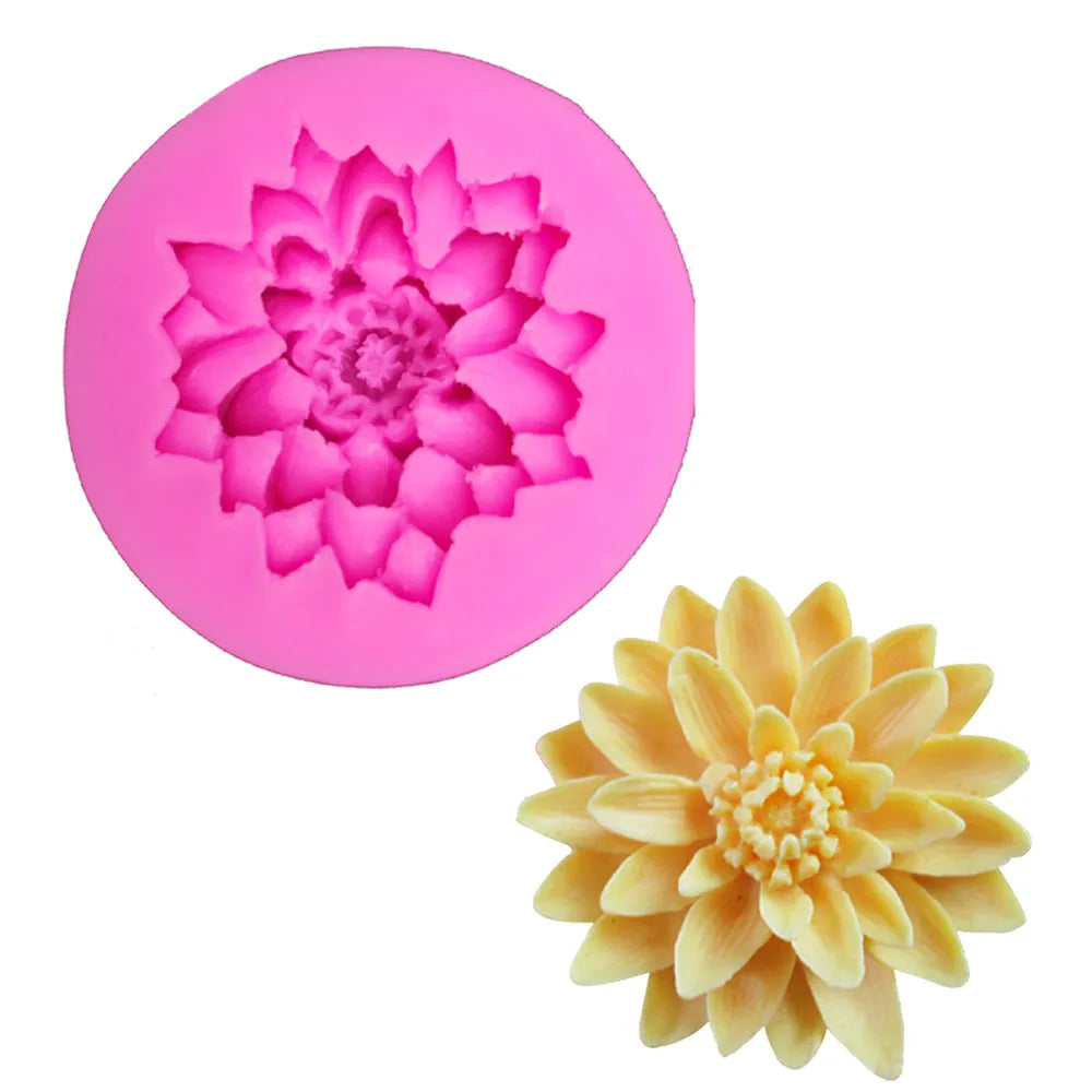 3D Beautiful Lotus Chrysanthemum Flowers Silicone Mold Wedding DIY Baking Fondant Soap Resin ClayMould Cake Decorating Tools M91